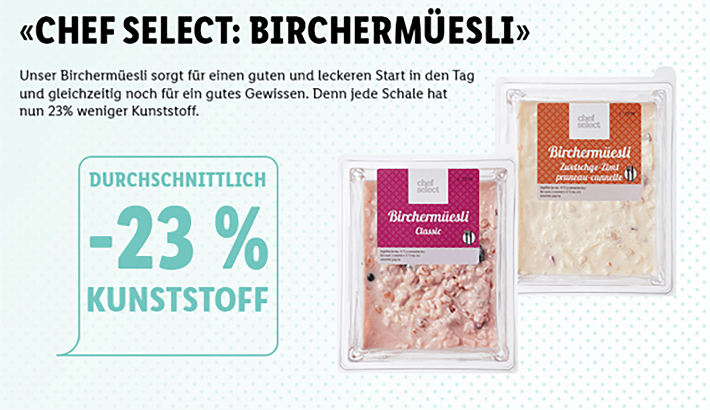 Verpackungsstrategie von Lidl zeigt Reduktion von Plastik für Produkte.
