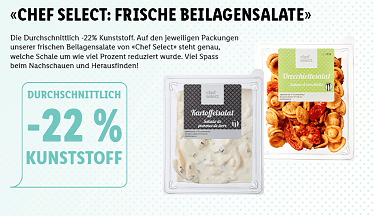 Verpackungsstrategie von Lidl zeigt Reduktion von Plastik für Produkte.