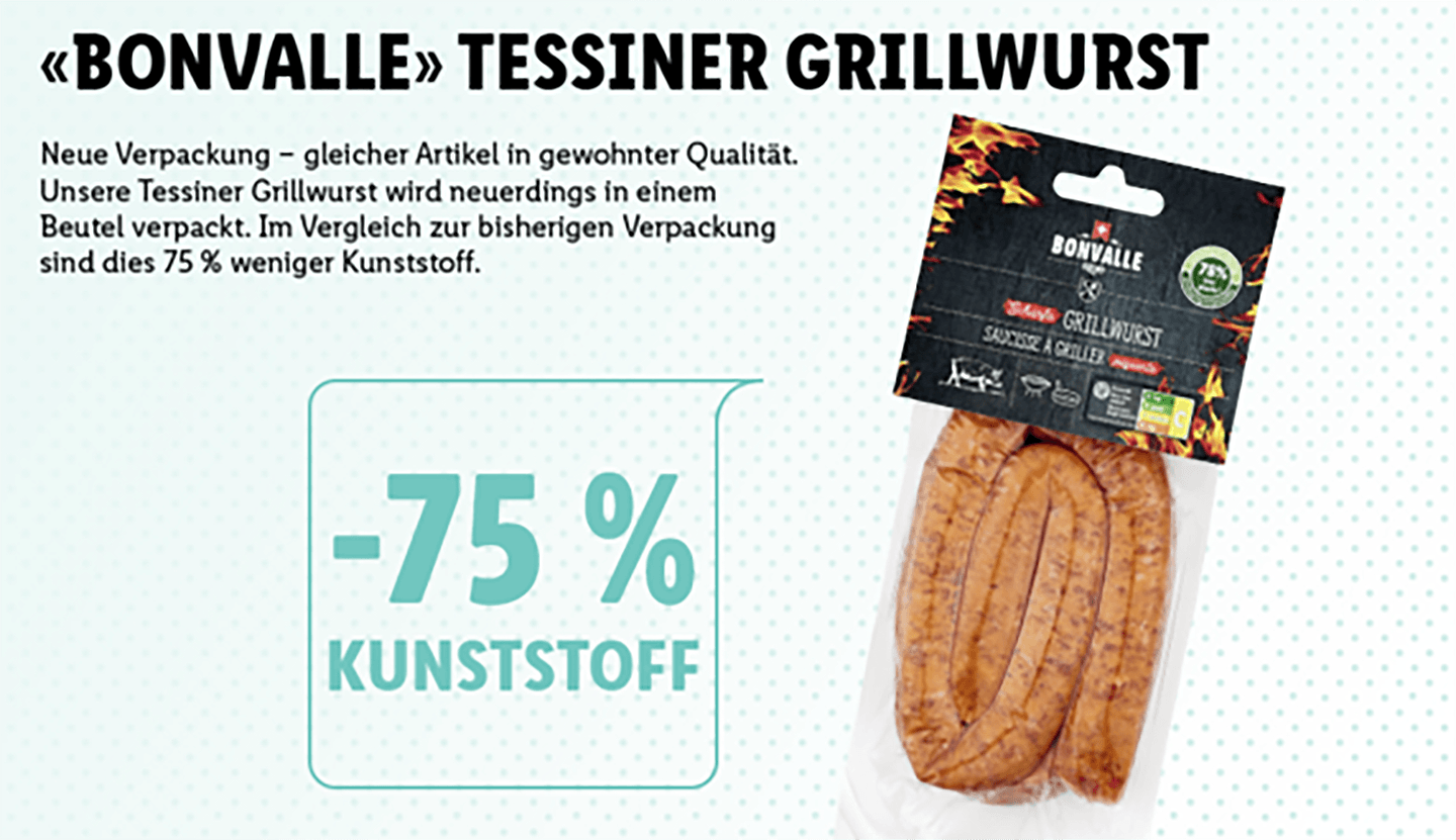 Verpackungsstrategie von Lidl zeigt Reduktion von Plastik für Produkte.