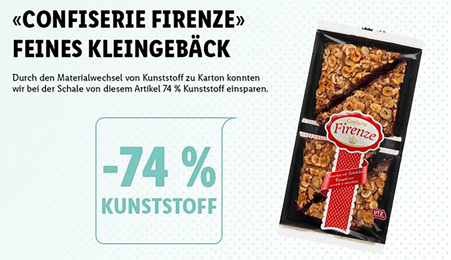 Verpackungsstrategie von Lidl zeigt Reduktion von Plastik für Produkte.