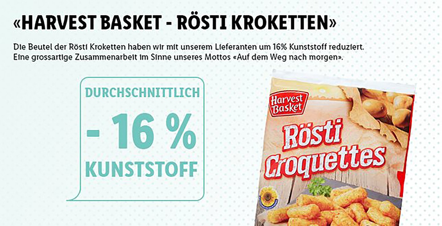 Verpackungsstrategie von Lidl zeigt Reduktion von Plastik für Produkte.