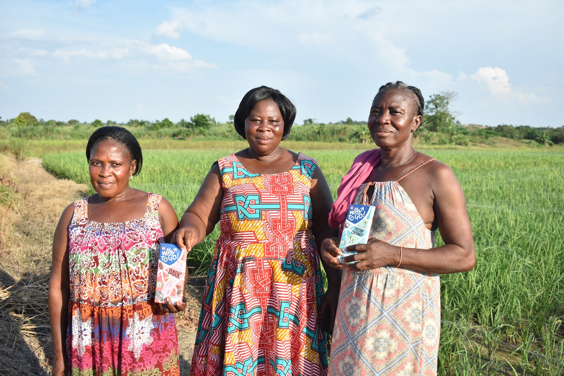 Frauen in einem grünen Feld in der afrikanischen Steppe.