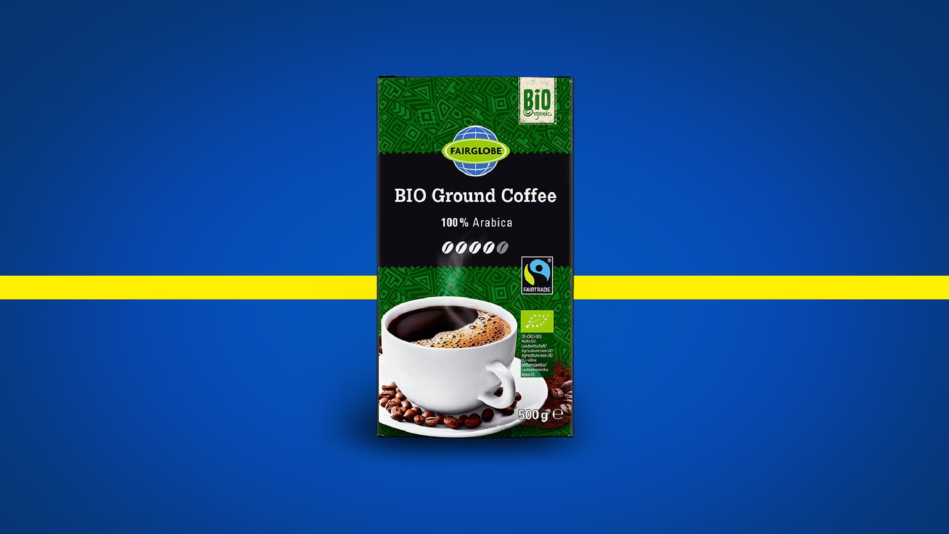 Fairglobe Bio Ground Coffee – 100% Arabica, Fairtrade- und Bio-zertifiziert für nachhaltigen Kaffeegenuss.