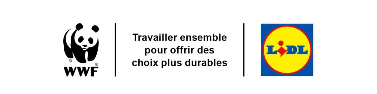 Logo WWF, texte : Ensemble pour des choix plus durables, logo Lidl.