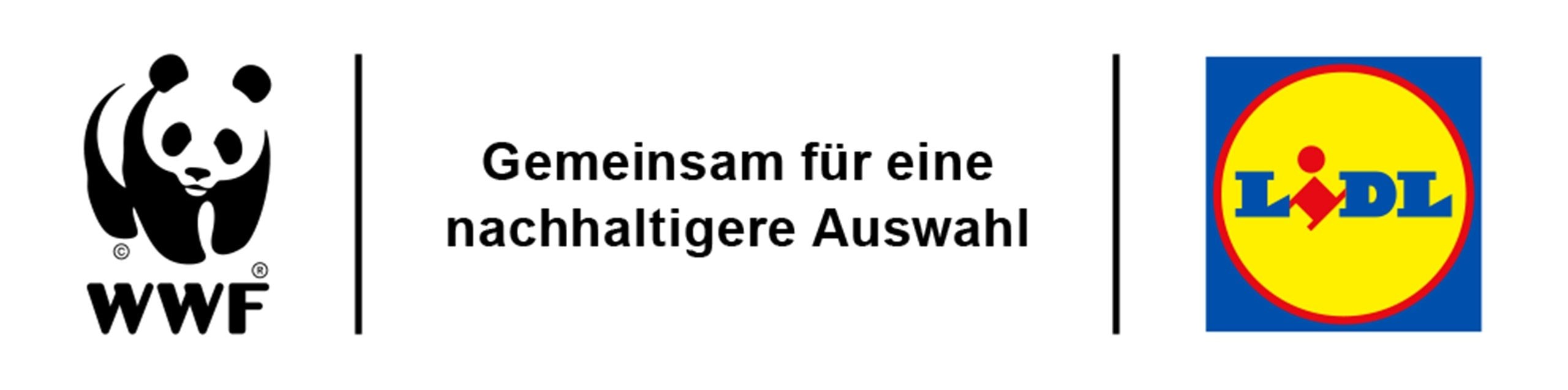 Partenschaft Lidl WWF, Logo WWF und Lidl, Text: Gemeinsam für eine nachhaltigere Auswahl.