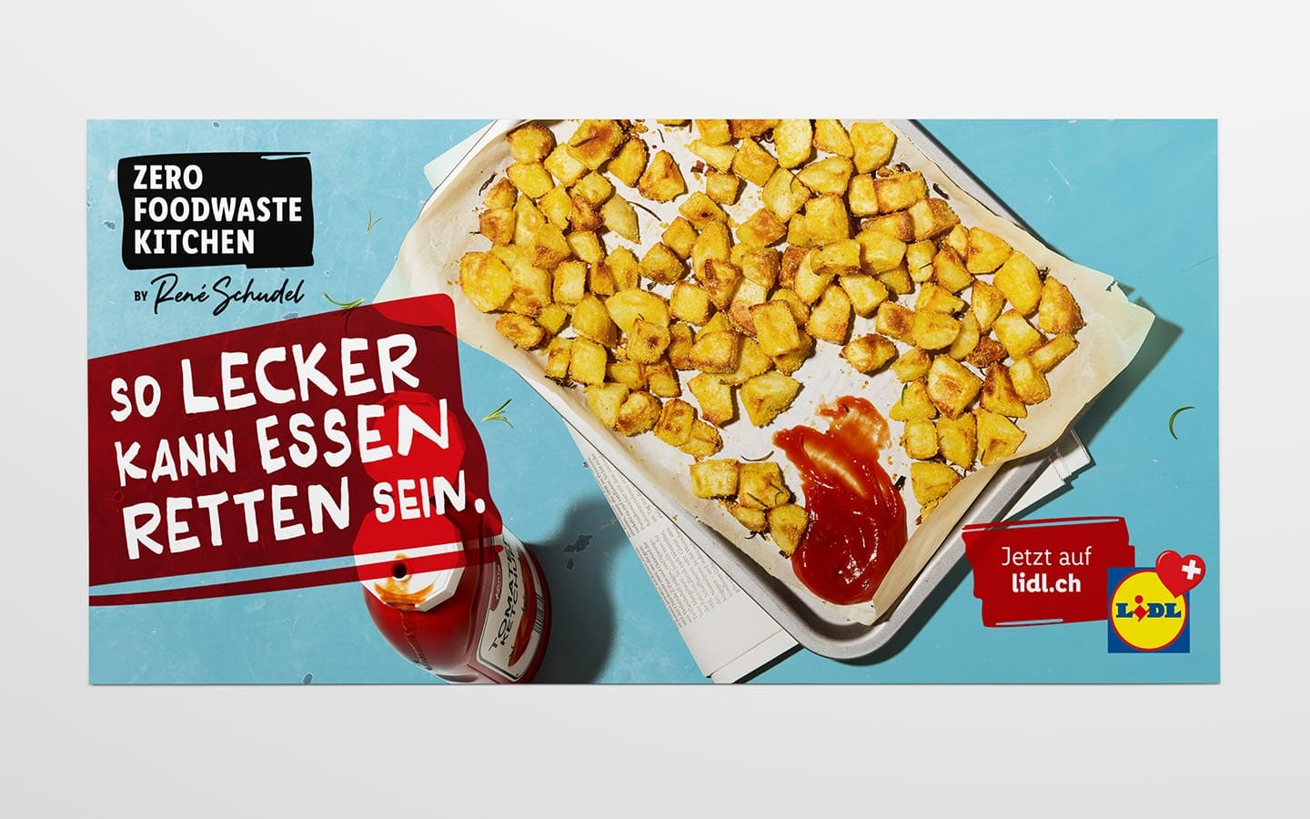 "Zero Foodwaste Kitchen" Plakat mit Chips.
