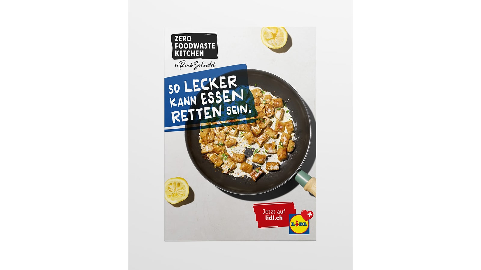 "Zero Foodwaste Kitchen" Plakat mit Gnocchi.