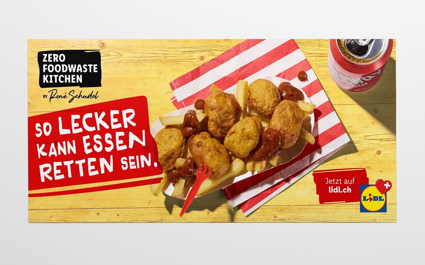 "Zero Foodwaste Kitchen" Plakat mit Nuggets.